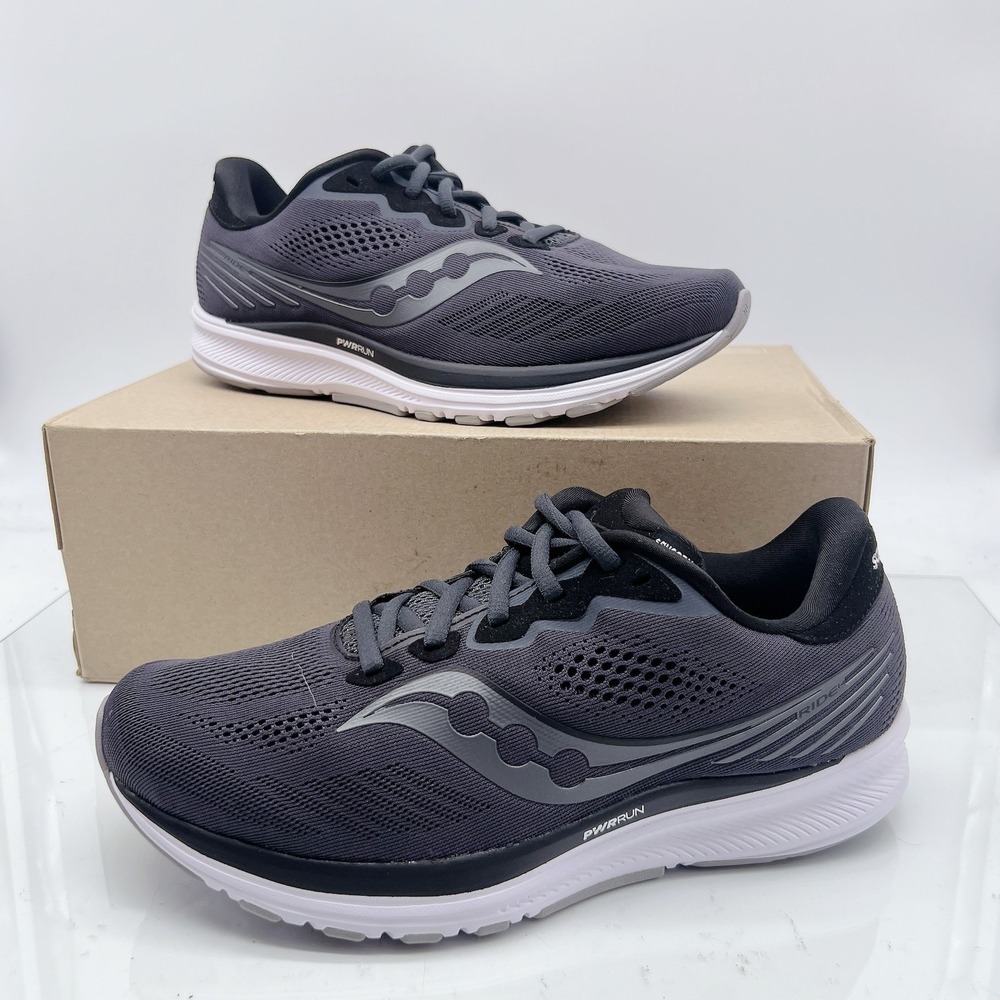 Saucony Ride 14 Men's Running Shoes Sneakers Black Gray Lace Up Size US 8.5 W